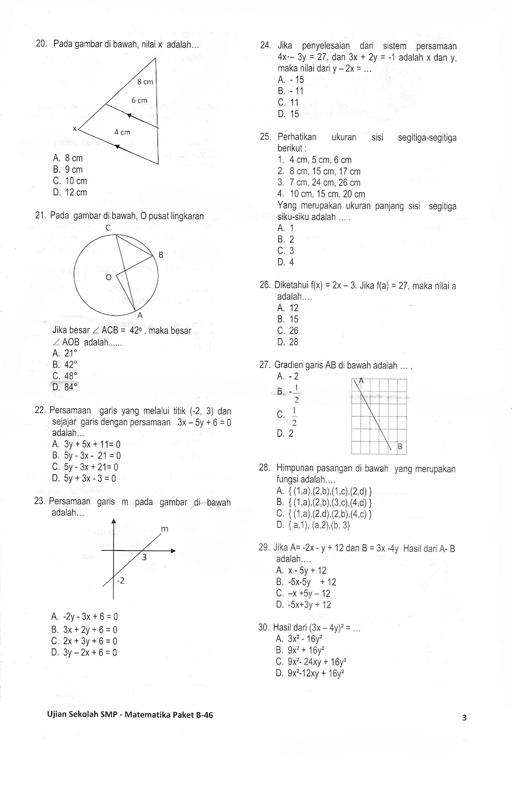 Contoh Latihan Soal SMP (B-46) Untuk Mata Pelajaran MTK ...