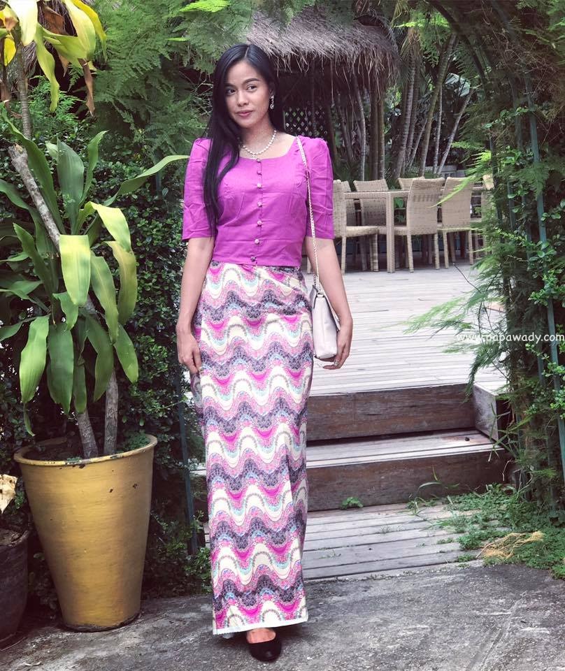 Aye Wut Yi Thaung In Purple Burmese Outfit Fashion Style