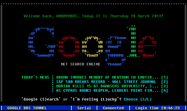 Doctor Ojiplático.Google BBS Terminal – What Google would have looked like in the 80s