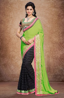 green-black-crepe-saree