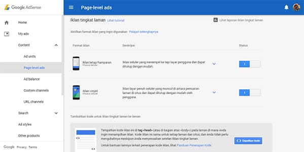 Cara Menambahkan Page-Level Ads Adsense di Blog