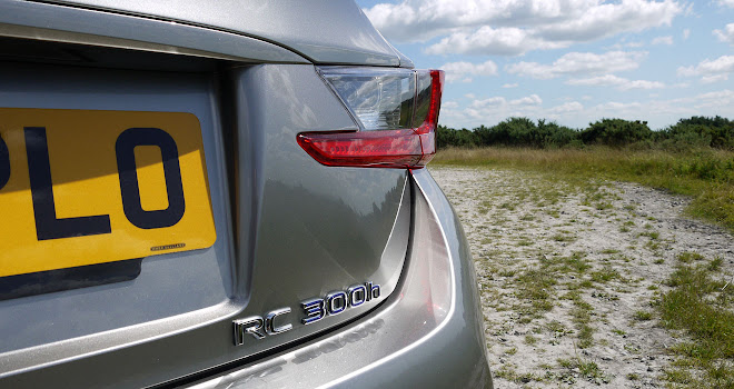 The h stands for hybrid, naturally Lexus RC 300h badge