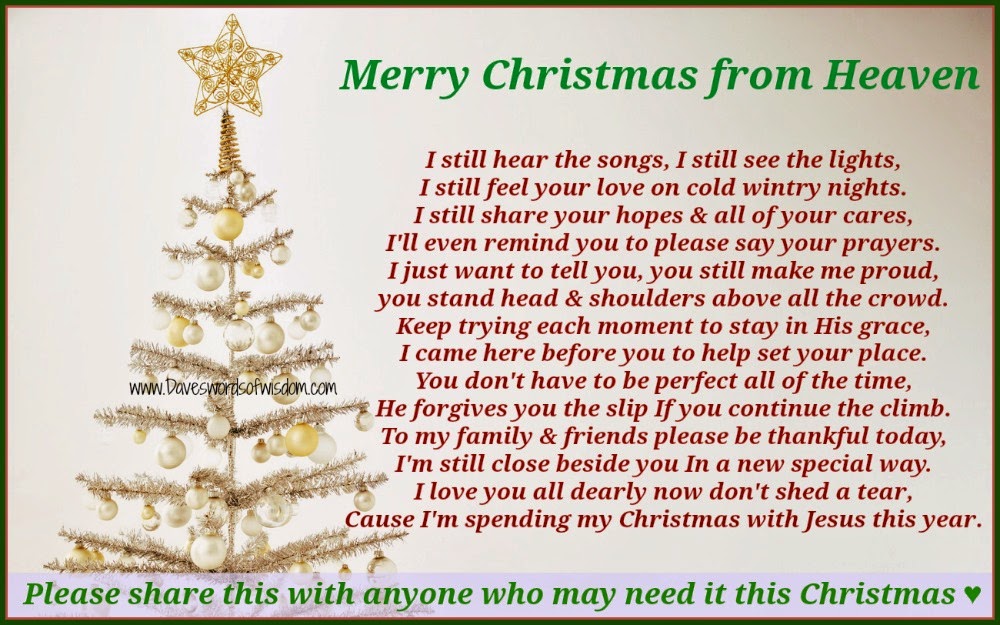 Free Merry christmas from heaven poem.