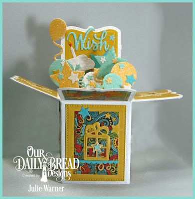 Our Daily Bread Designs: Sending My Love Stamp/Dies Duos, Our Daily Bread Designs Custom Dies: Surprise Box, Bitty Borders, Balloons & Streamers, Celebrate & Wish, Sparkling Stars, Cakes & Candles, Our Daily Bread Designs Paper Collections: Birthday Brights, Birthday Bash