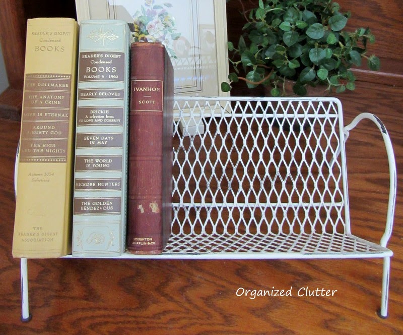 Upcycled Midcentury Black Mesh Book Rack www.organizedclutterqueen.blogspot.com
