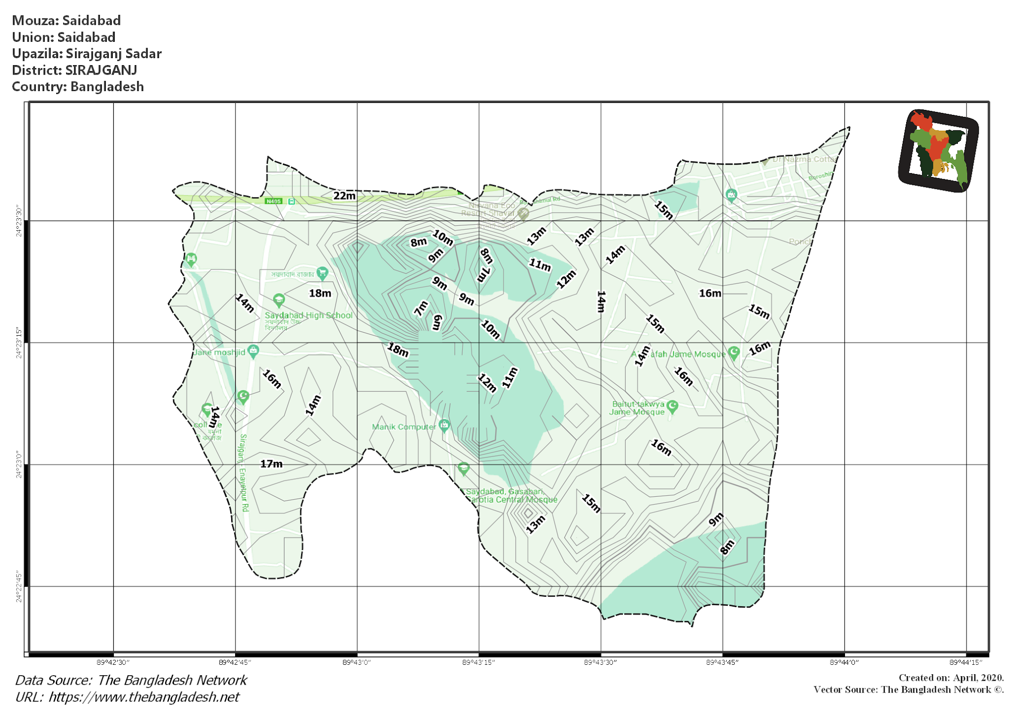 Map of Saidabad Mouza of Sirajganj Sadar Upazila, SIRAJGANJ, Bangladesh.