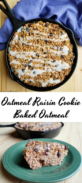 This baked oatmeal is hearty, delicious and tastes like a giant soft oatmeal raisin cookie. It is a perfectly cozy breakfast for a cool morning.
