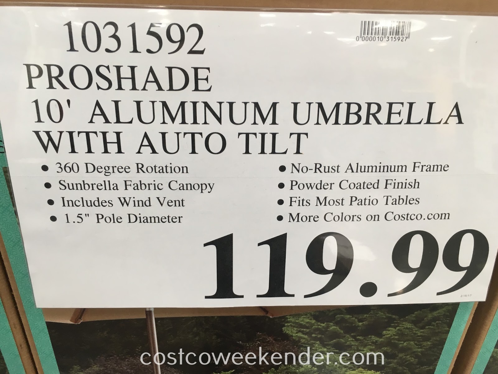 ProShade 10ft Auto Tilt Aluminum Patio Umbrella Costco Weekender