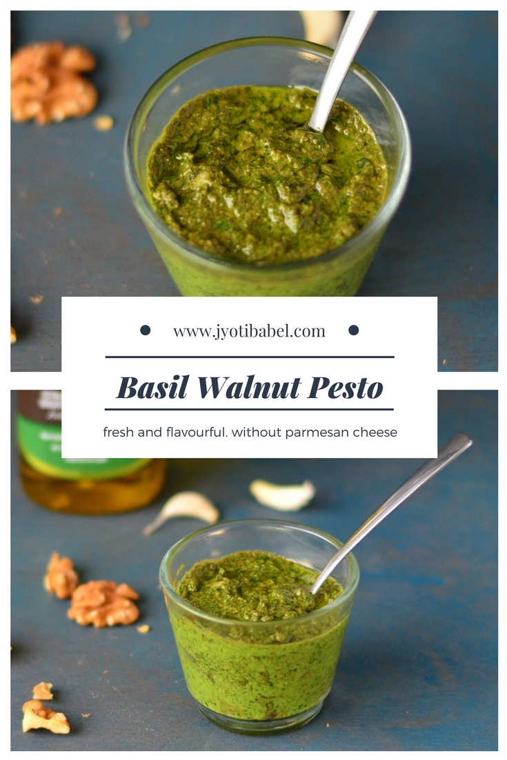 Jyoti's Pages Basil Walnut Pesto Sauce Recipe (without Parmesan Cheese