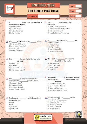 The Simple Past Tense Multiple Choice Test 1 Www Elt Els Com