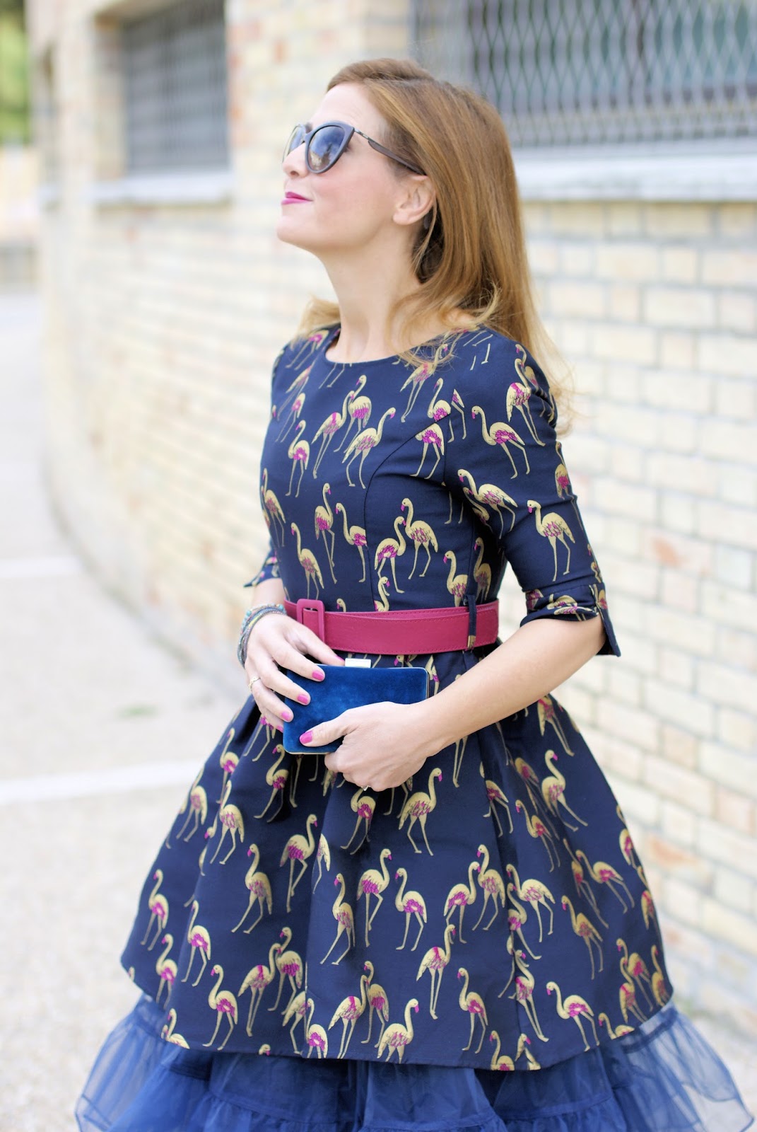 Dezzal crane print jacquard dress and how to wear a tulle petticoat on Fashion and Cookies fashion blog, fashion blogger style