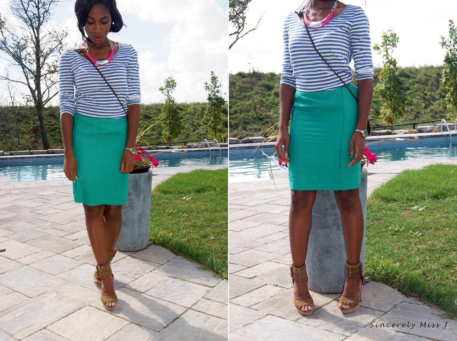 Cool mint skirt and striped top - style tip from toronto blogger
