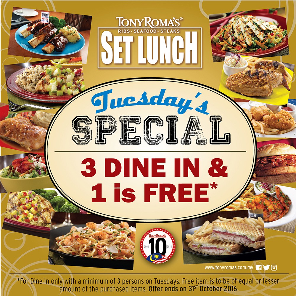 Korang boleh pergi Website Tony Roma's
