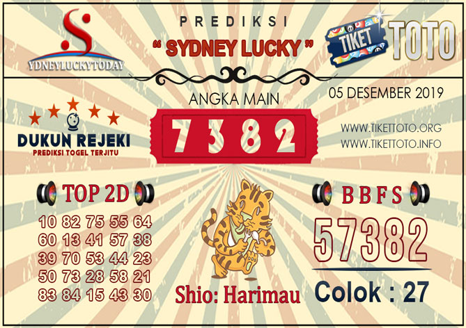 Prediksi Togel SYDNEY LUCKY TIKETTOTO 05 DESEMBER 2019
