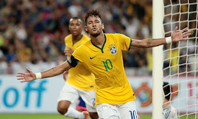 Neymar celebraing goal for Brazil