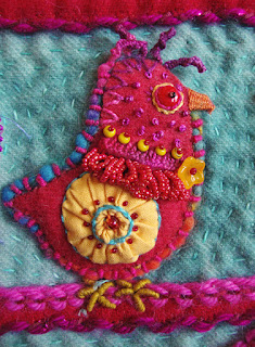 She Has Flown the Coop, a wall quilt by Bunny Starbuck, detail