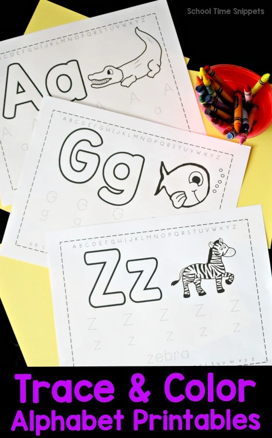 Free Alphabet Trace & Color Worksheets | School Time Snippets