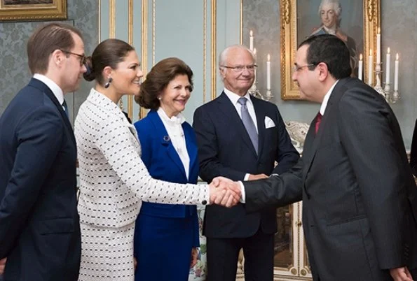 King Carl Gustaf, Queen Silvia, Prince Daniel. Crown Princess Victoria wore a skirtsuit, blazer and skirt, Ralph Lauren shoes