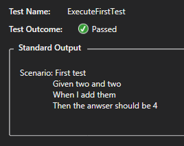 Test output in Visual Studio
