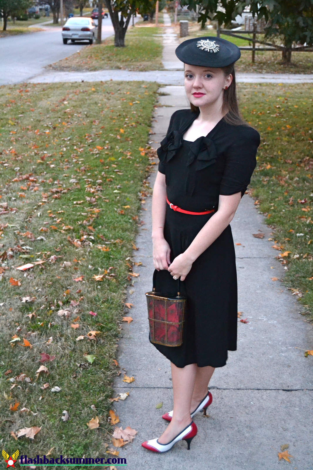 Flashback Summer: 1940s Little Black Dress - tilt hat, lucite purse, shoes