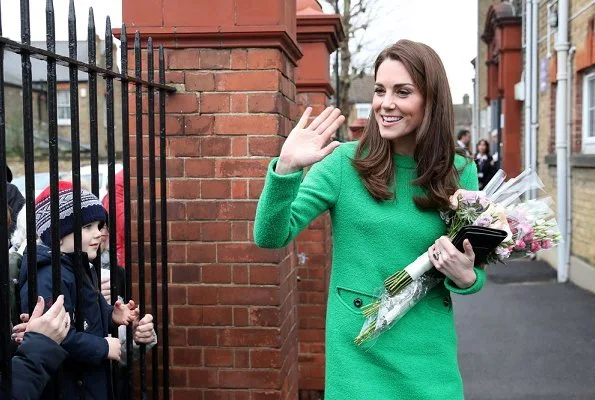 Kate Middleton wore Eponine London green dress, L.K. Bennett Marissa boots, KIKI McDonough Lauren earrings