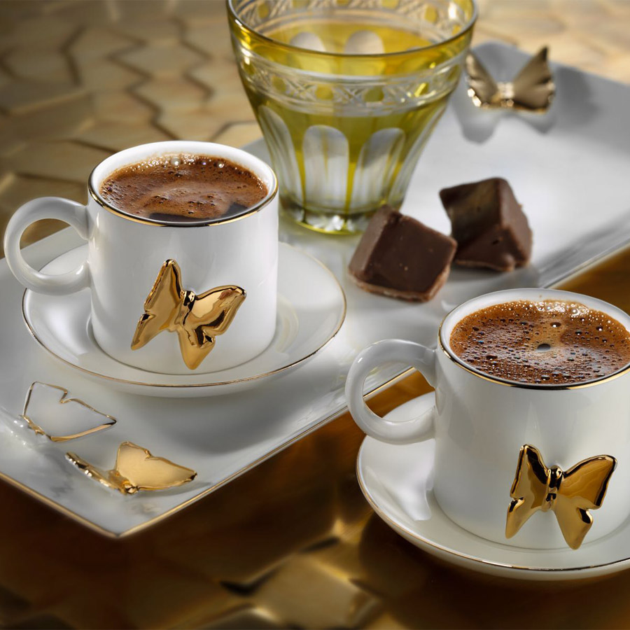 Kütahya Porselen Kelebek Objeli Kahve Takımı KAHVEKAFE Kahve