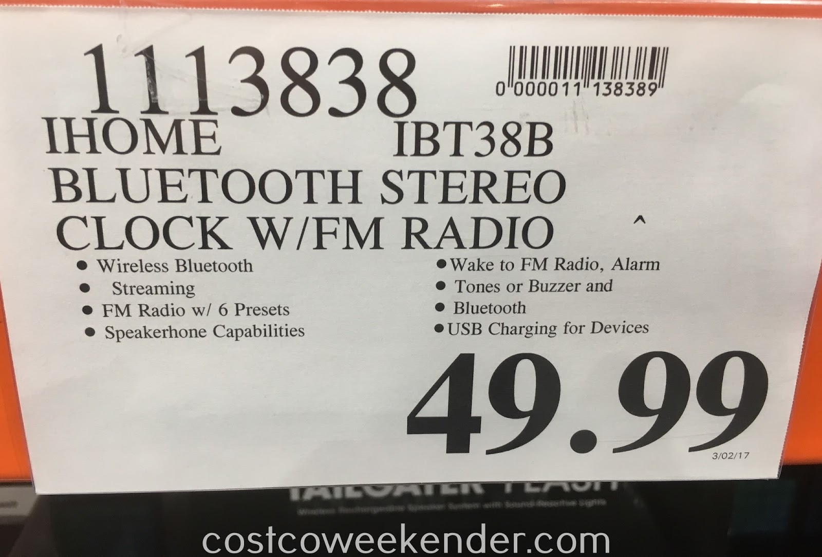 iHome iBT38B Alarm Stereo Clock Radio Costco Weekender
