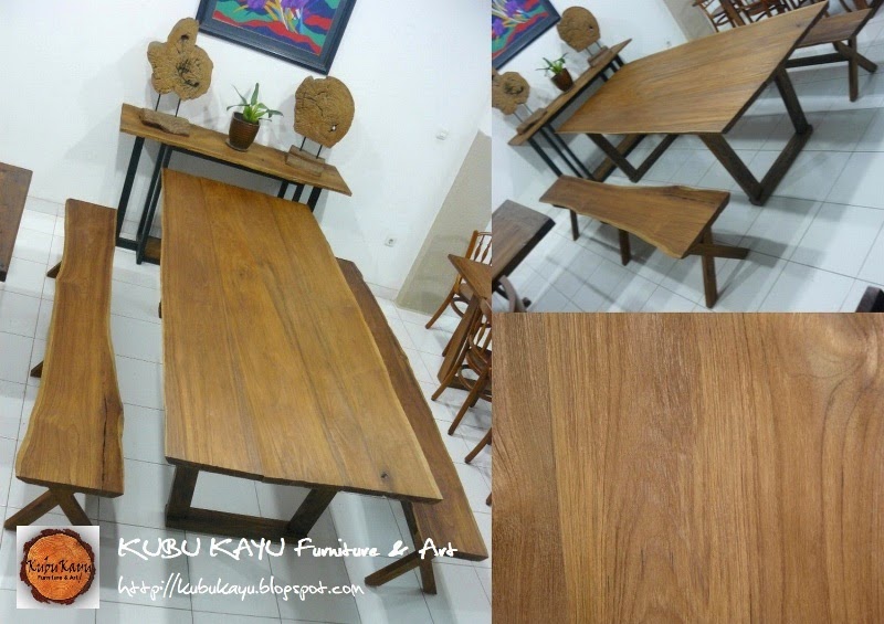 KUBU KAYU Furniture & Art Natural Edge Teak Dining Table and Bench