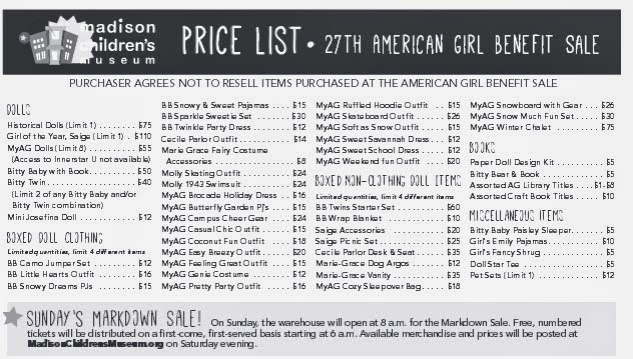 american girl benefit sale price list