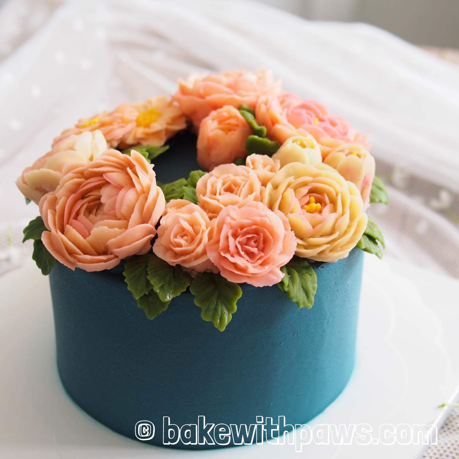 Korean Style Buttercream Flowers Cake 30 BAKE WITH PAWS