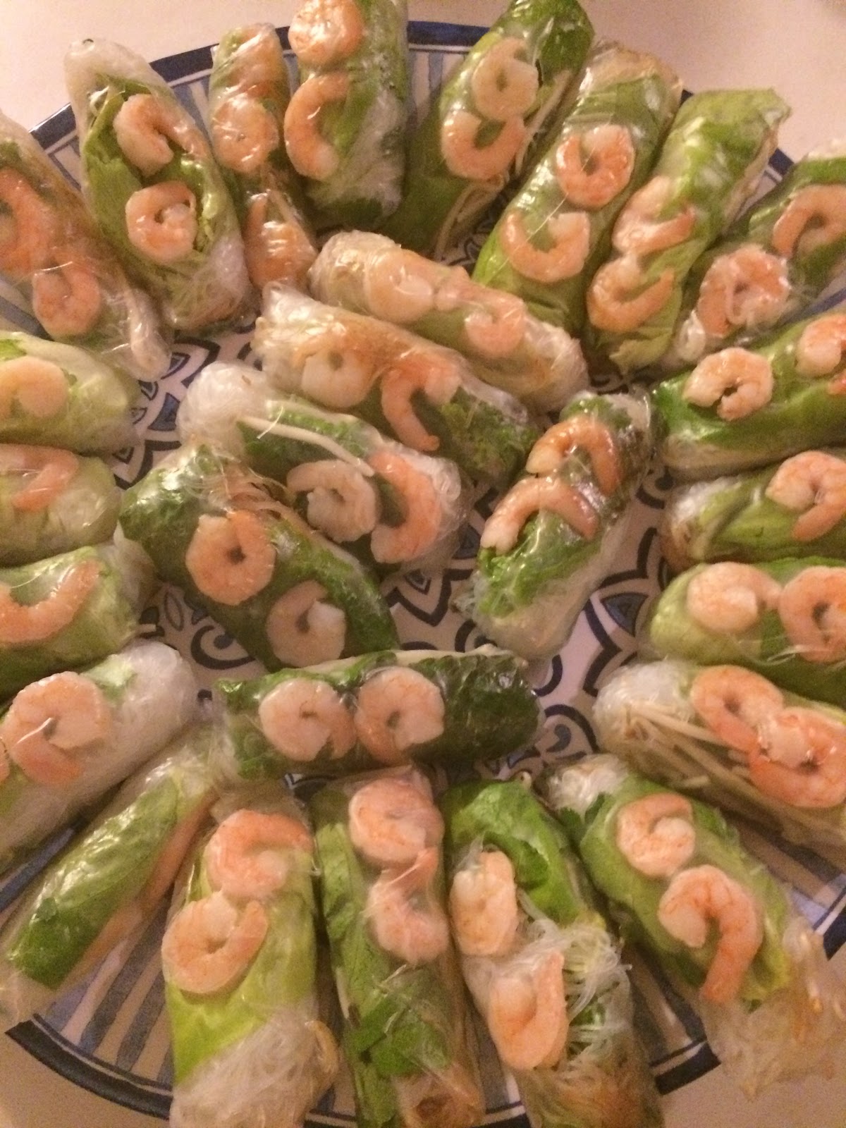 Nana's Blue and White Dishes Rice PaperWrapped Salad Rolls