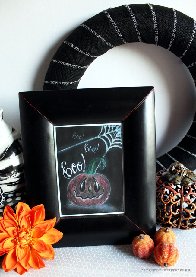 halloween art prit, spider web, spooky pumpkin, boo, hand lettered