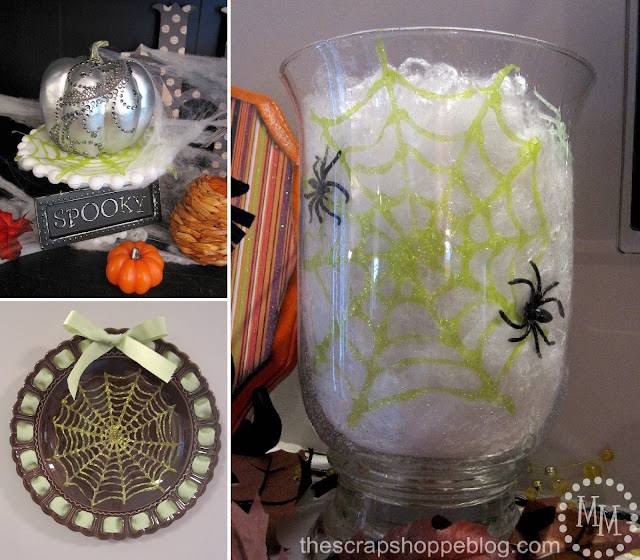 glitter glue spider web decorations