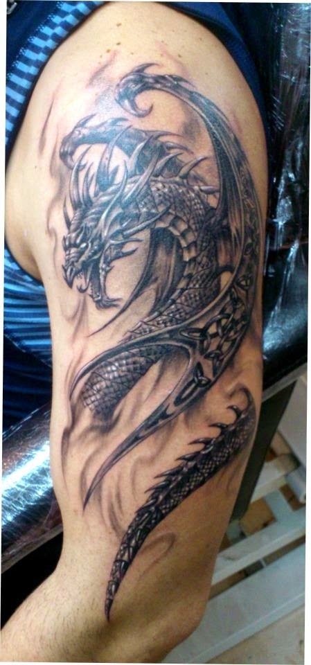 Dragon Tattoo Design For Men, Men Shoulder With Dragon Tattoos, Tattoos Of Dragon For Men, Men Shoulder With Unique Dragon Tattoos, Dragon Tattoos, Men,