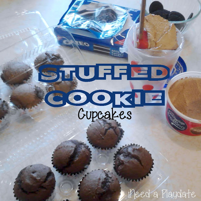 Getting ready to frost Stuffed Cookie Cupcakes