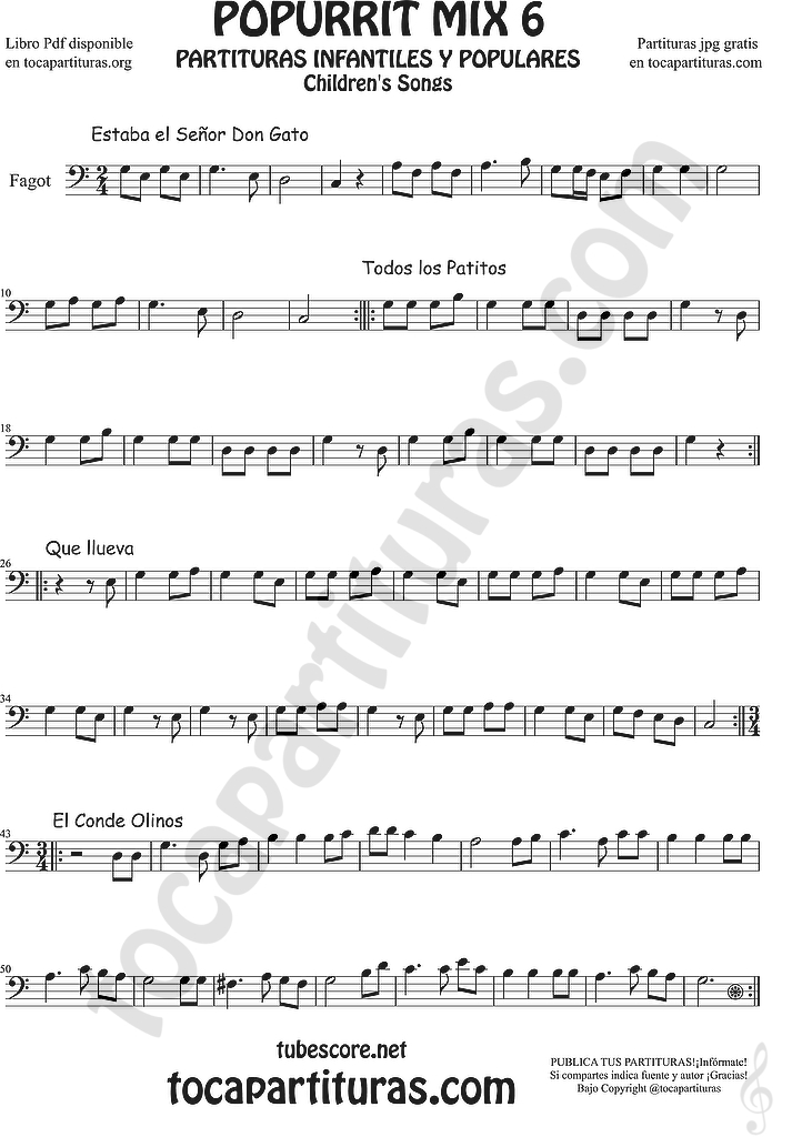 Diegosax 6 De 30 Popurri Mix Estaba El Senor Don Gato Todos Los Patitos Que Llueva Infantil El Conde Olinos Partituras Y Tablaturas De Flauta Violin Saxofon Alto Tablaturas De Guitarra Trompeta mix estaba el senor don gato