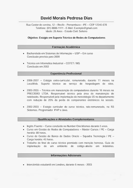formato de resume en word