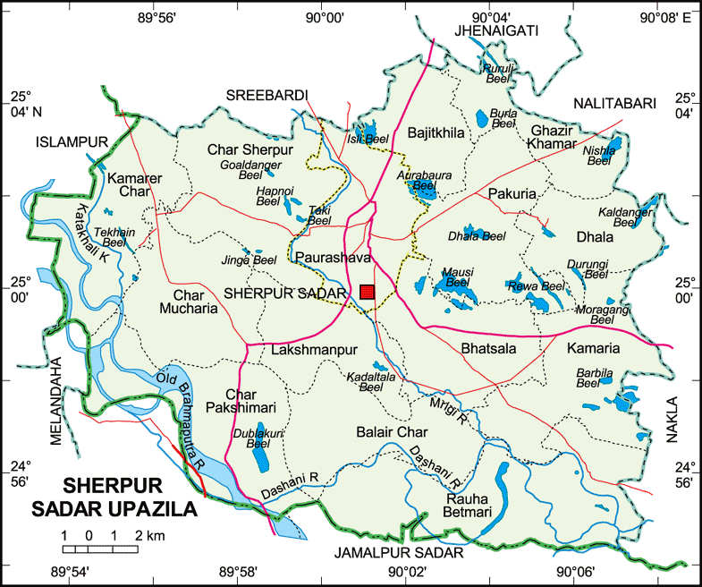 Sherpur Sadar Upazila Map Sherpur District Bangladesh