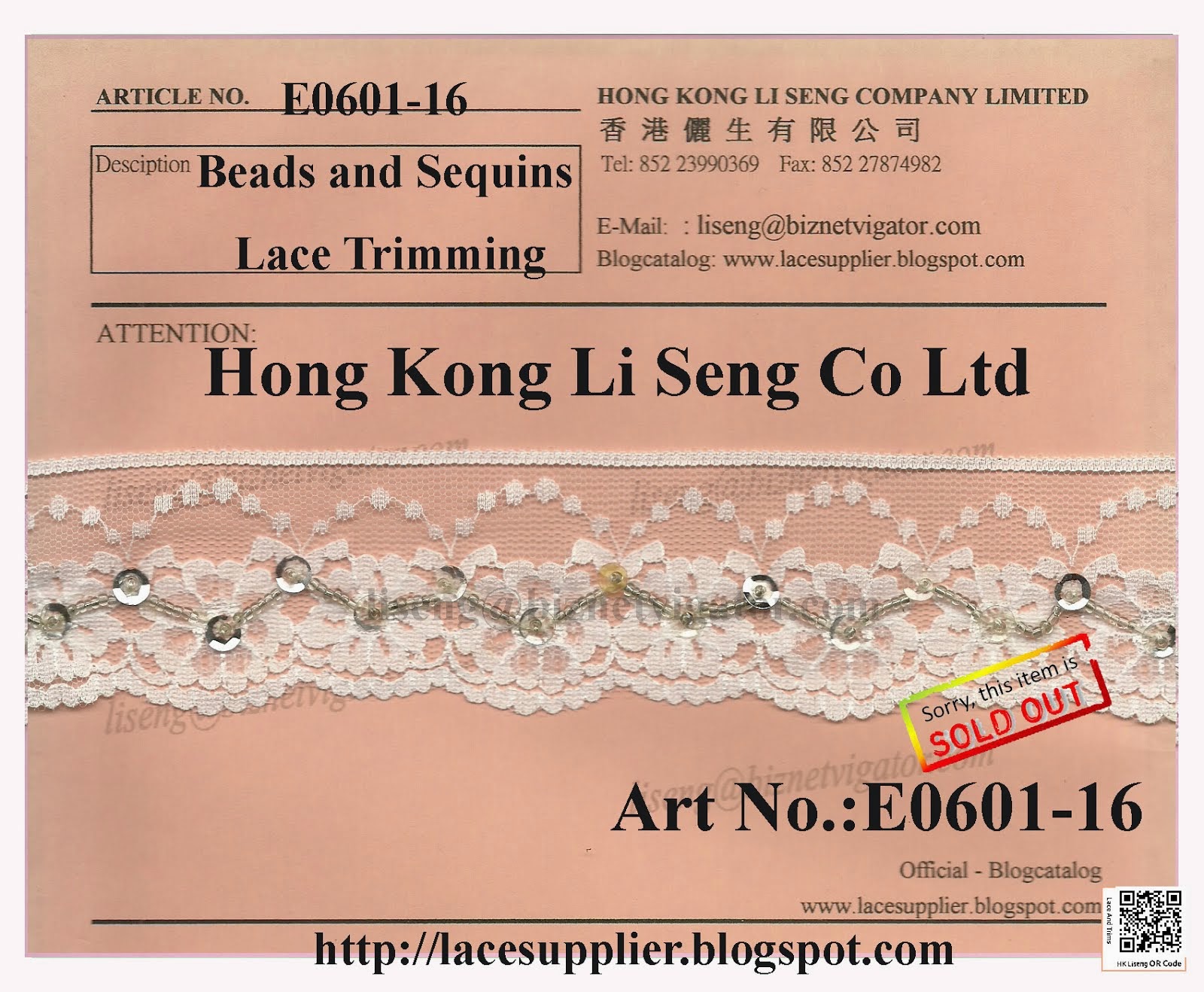 Beads and Sequins Lace Trims Manufacturer - Hong Kong Li Seng Co Ltd