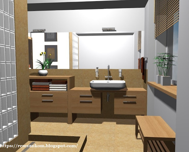 Второй вариант дизайн - проекта ванной комнаты предусматривает простой дизайн и вневременные цвета