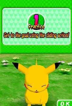 Pokémon Dash Nintendo DS Pikachu bowing model eyes closed practice session
