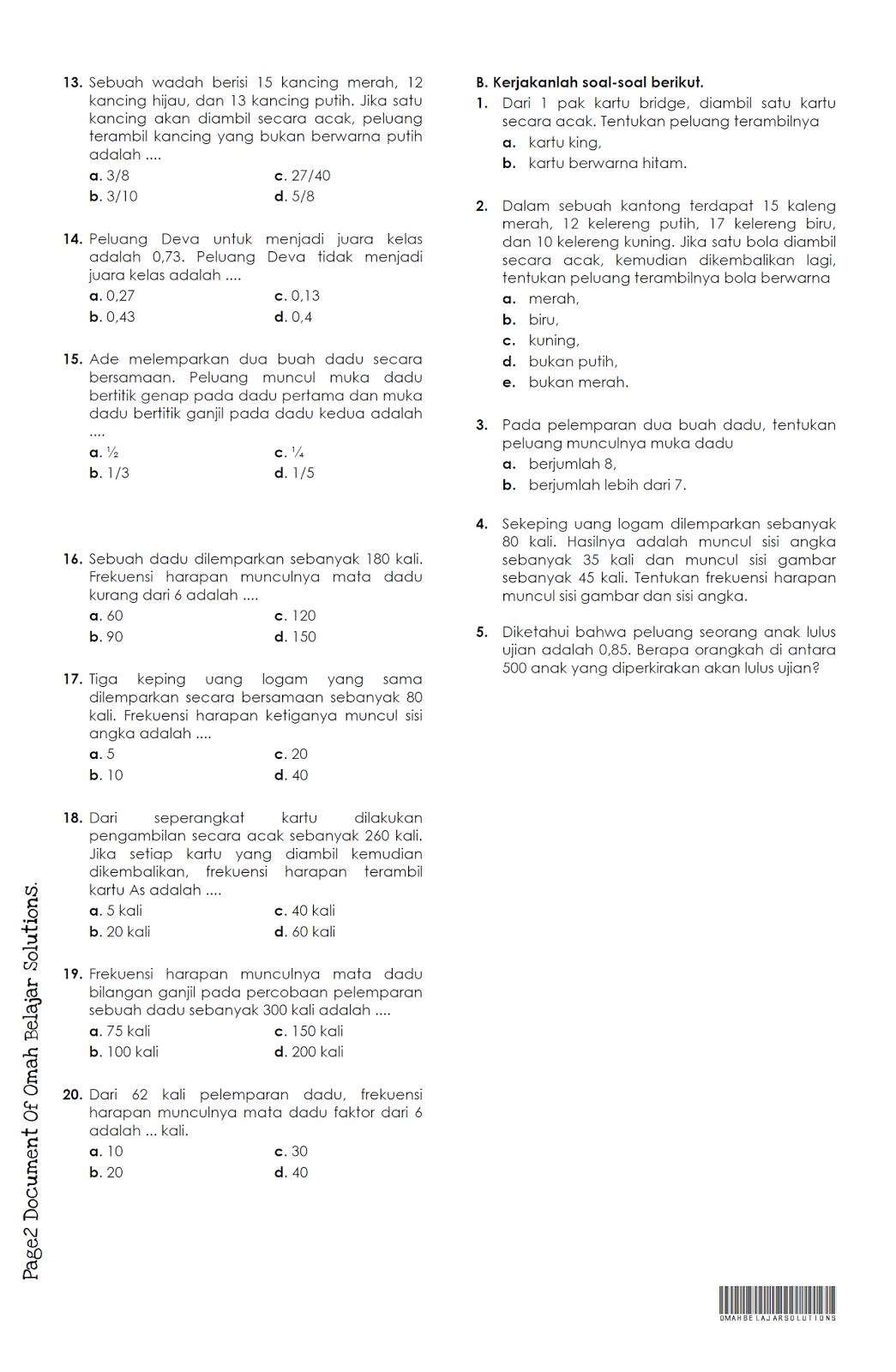 Soal Un Peluang Smp Kelas 9