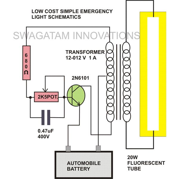 20 Watt Tubelight Emergency Light Circuit Diagram