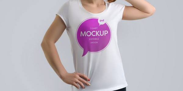 Download Mockup PSD Photoshop Bentuk T-Shirt Perempuan