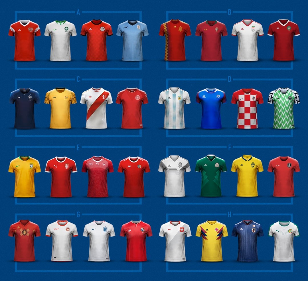 Guia das camisas da Copa 2018 Rússia  Uniformes das 32 seleções » Mantos  do Futebol