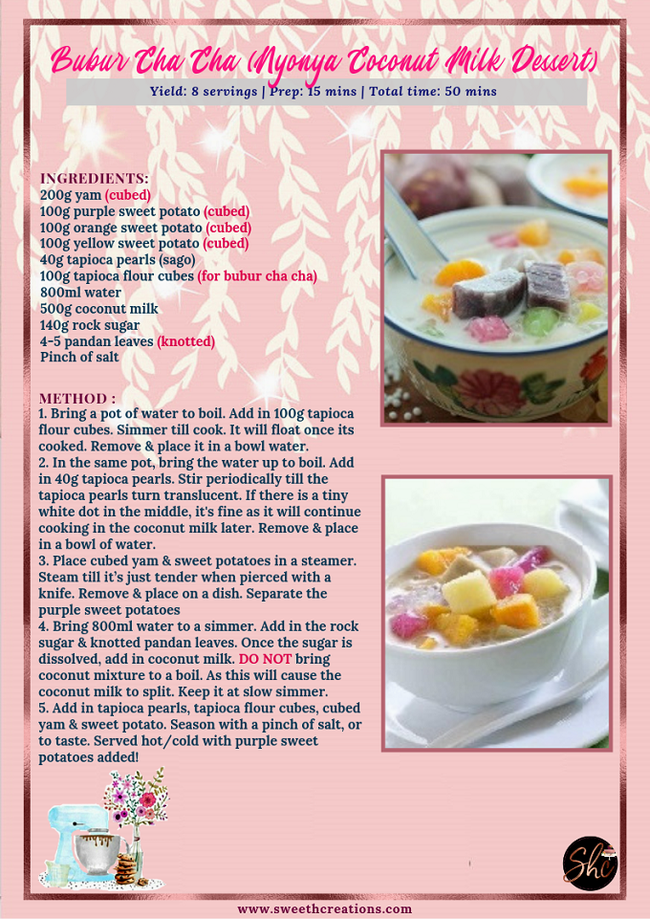 SHC 10 BEST HOMEMADE TRADITIONAL NYONYA KUIH RECIPES BUBUR CHA CHA (NYONYA COCONUT MILK DESSERT) RECIPE