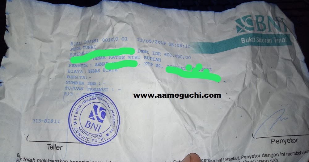 Pengalaman Setor Tunai Via Teller Bank Bni Aam Eguchi