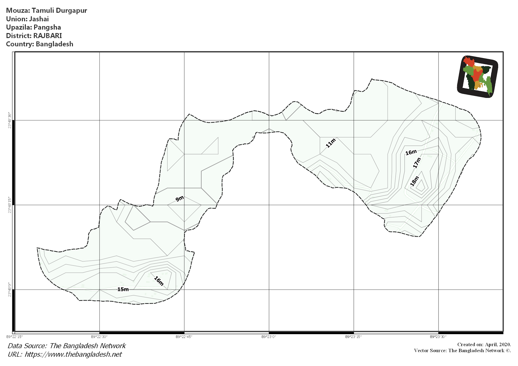 Map of Tamuli Durgapur Mouza of Pangsha Upazila, RAJBARI, Bangladesh.