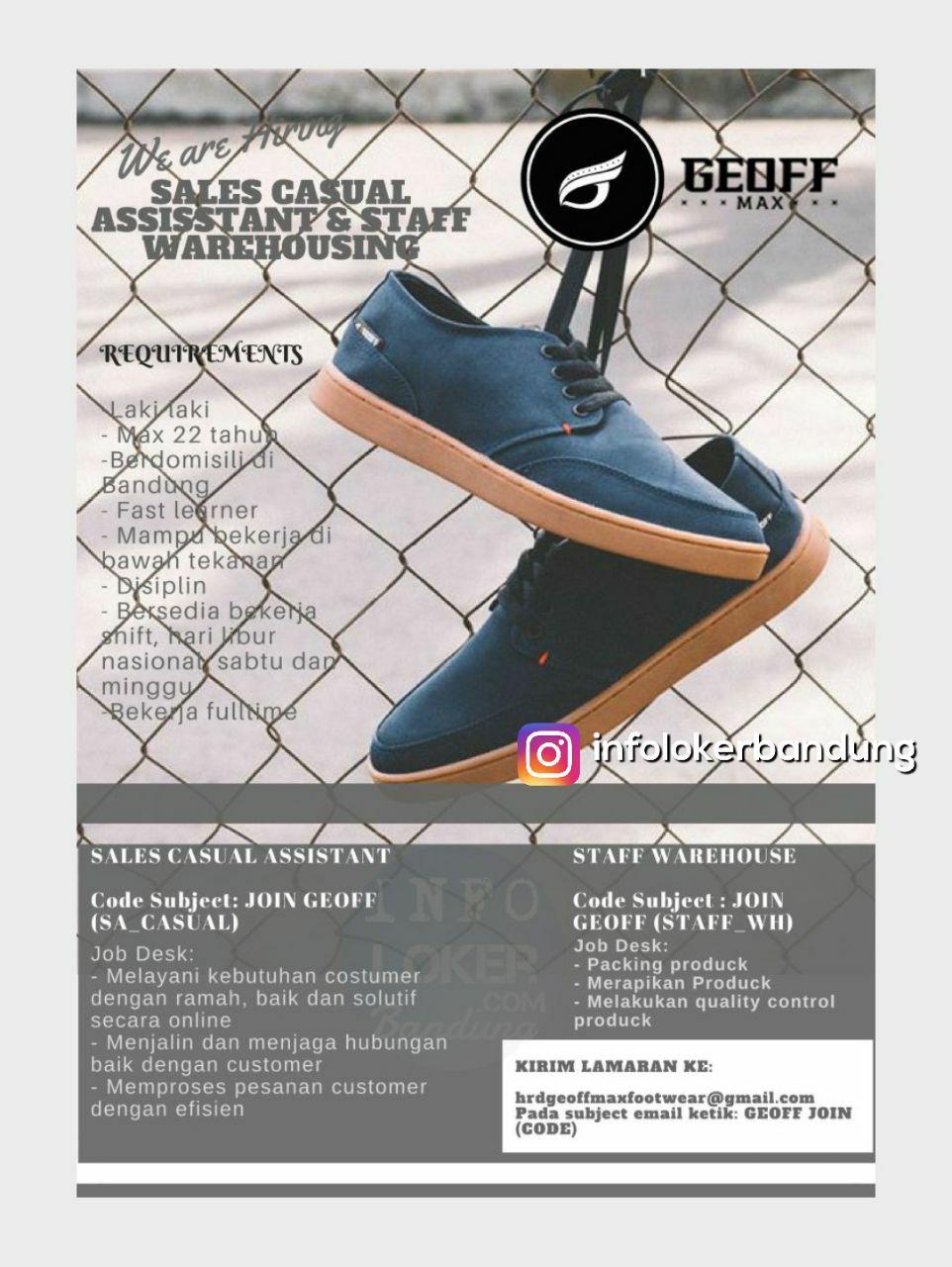 Lowongan Kerja Sales Casual Asistant & Staff Warehousing Geoffmax Footwear Bandung November 2017