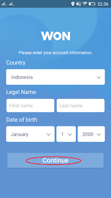 cara mengisi data pendaftaran dari Aplikasi WON Android